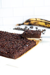 Pieces of fresh brownie. Delicious chocolate pie.