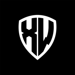 XW monogram logo with bold letters shield shape with black and white color design