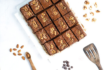 Pieces of fresh brownie. Delicious chocolate pie.