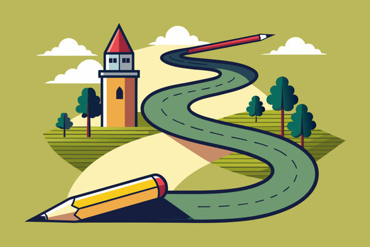 create a mark where you can see a pencil drawing a path vector style