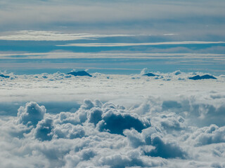 Aerial view of the peaks of Himalaya from Nagarkot, Nepal. A sea of clouds and Himalayan peaks...
