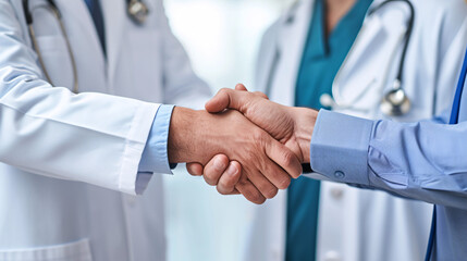 handshake between two professional doctors symbol of work together with full responsibilty.