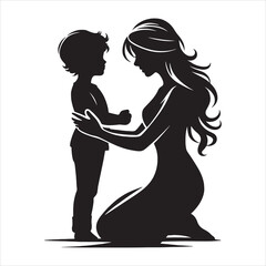 Silhouette Vector design of a mom and child 