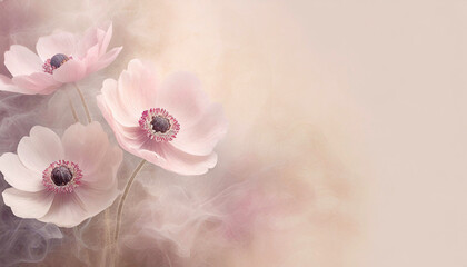 Tapeta w różowe kwiaty, jasny, pastelowy zawilec, wzór kwiatowy, puste miejsce na tekst, kartka na życzenia