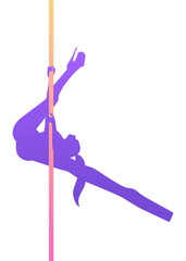 Exotic pole dance. Silhouette of girl and pole on a white background. Striptease dancer on high heels. Vector isolated illustration