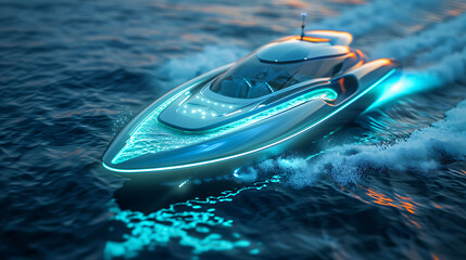 a boat is shown in a 3d preview no 1, in the style of dark cyan and blue, he jiaying, transportcore, high-angle. Generative Ai - obrazy, fototapety, plakaty