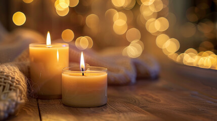 Fototapeta na wymiar Tranquil Aromatherapy Candle Scene with Soft Illumination
