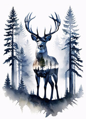 Double exposure White-tailed deer in the wild