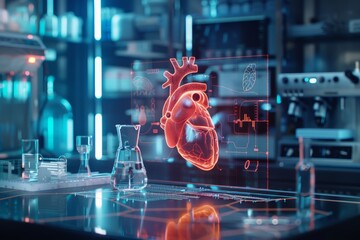 Scientific lab backdrop with heart hologram