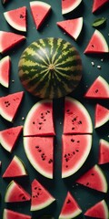 Fototapeta premium seamless pattern with red watermelon slices on grey background