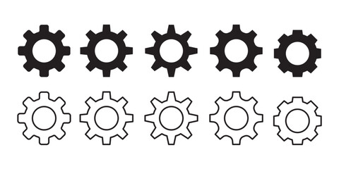settings icon, Gear set. Black gear wheel icons, Gear setting icon collection on white background.