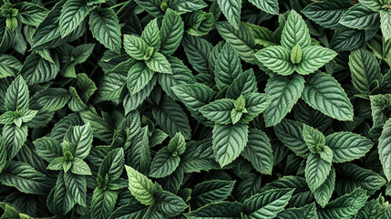 background of green mint leaves seamless pattern - obrazy, fototapety, plakaty