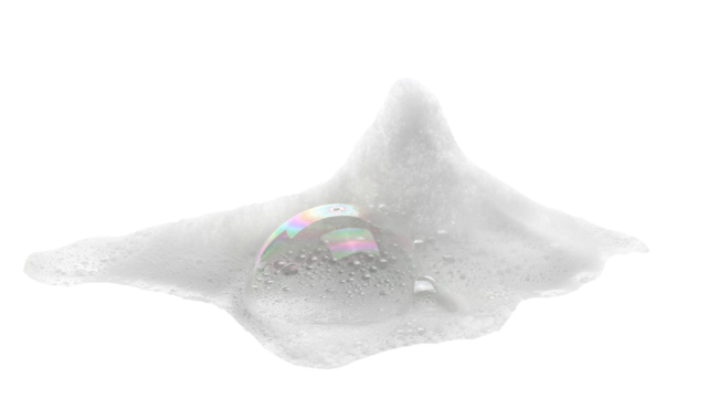 Soap foam, colorful bubbles isolated on white
