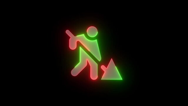  Neon construction man work icon green red color glowing animation black background
