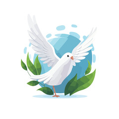 world peace day dove and branch icon isolated flat