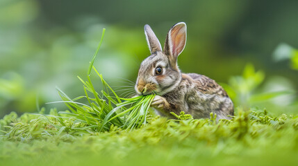 A Short-Eared Rabbit in a Vibrant Meadow