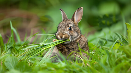 Naklejka na ściany i meble A Short-Eared Rabbit in a Vibrant Meadow