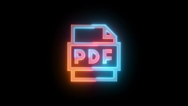 Neon PDF icon brown cyan color glowing animation black background