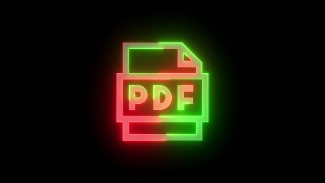 Neon PDF icon green red color glowing animation black background