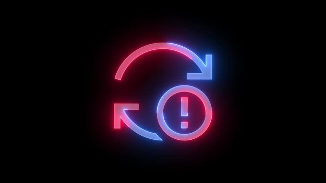 Neon sync error icon blue red color glowing animation black background