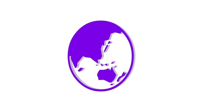 3d asia pacific world map logo symbol loopable rotated purple color animation on white background