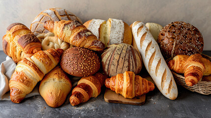 Artistic Composition of Various Breads and Pastries