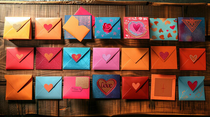 Assortment of Valentine's Day cards and envelopes