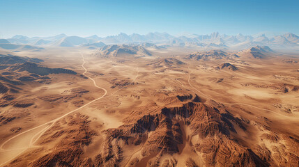 Barren Desert Landscape with Winding Road