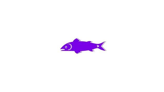 3d fish logo symbol loopable rotated purple color animation on white background