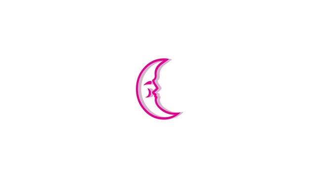 3d moon logo icon loopable rotated pink color animation on white background