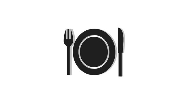 3d plate spoon logo icon loopable rotated black color animation on white background