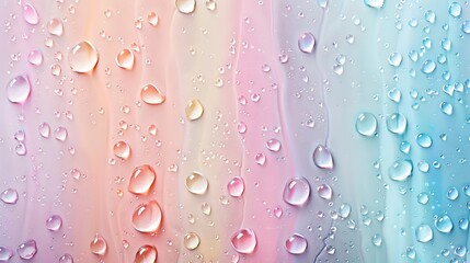 Pink to blue water droplets. Hydrating textures from warm to cool hues. Dew drops on a soft color...