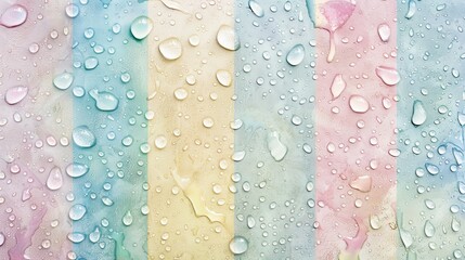 Spectrum of pastel colors with water droplets distributed over the surface. Pure water on a...