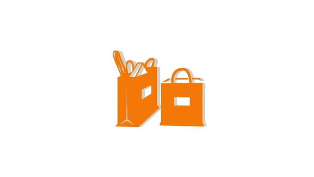 3d shopping bag logo icon loopable rotated brown color animation on white background