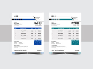 Fototapeta na wymiar Corporate Invoice template design minimal payment agreement form money accounting tax page. clean invoice, simple invoice document. With color variation Vector illustration.