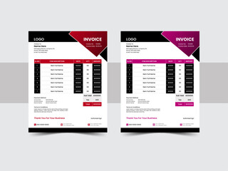 Abstract modern colorful business invoice template. color variation creative invoice template Paper Sheet Include Accounting, Price, Tax, and Quantity. With color variation Vector illustration.