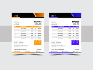 Corporate Invoice template design creative, minimal and professional payment agreement form money accounting tax page. clean invoice, simple invoice document.