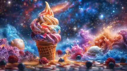 Colorful ice cream cone with sprinkles