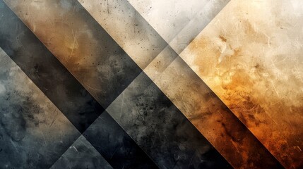 Abstract illustration featuring diagonal lines and rectangles in black, gray, orange and tan