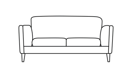 Sofa outline icon. Line art illustration of couch. Modern lounge, furniture in scandinavian style for home interior. Linear vector illustration isolated on white background.