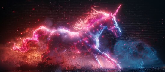 a Unicorn made of neon lamps on a background