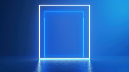 Neon Blue Glowing metal Frame Isolated on blue Background. AI generated image