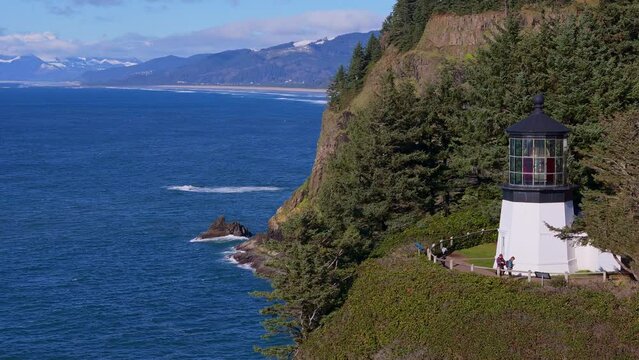 Cape Meares Lighthouse Three Arch Rocks Oceanside Oregon Coast Drone Video 17