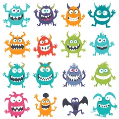 Fotobehang Colorful, unique cartoon monsters with various expressions © atlantic