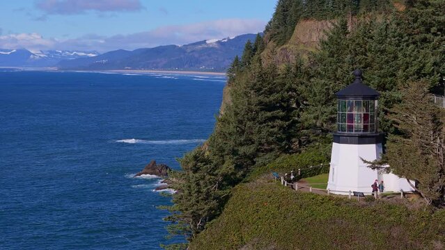 Cape Meares Lighthouse Three Arch Rocks Oceanside Oregon Coast Drone Video 16