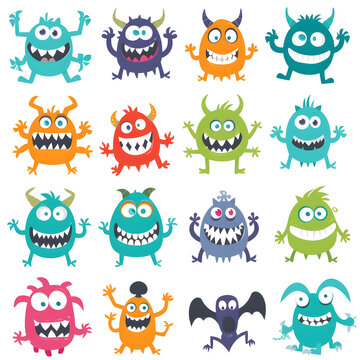 Colorful, unique cartoon monsters with various expressions