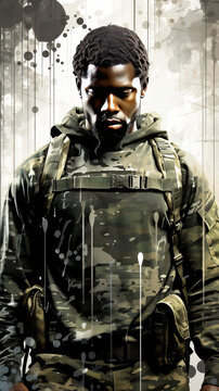 Soldier in Camouflage Against Grunge Background

