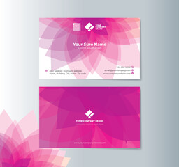 A set of horizontal double-sided business card template designs with illustrations of transparent pink flower petals on a white background
