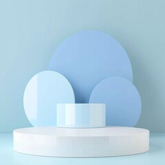 White and light blue cylindrical podium, zero percent background for showing discount, tax, price reduction, 3d rendering. Generative AI