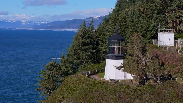 Cape Meares Lighthouse Three Arch Rocks Oceanside Oregon Coast Drone Video 13